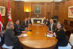 Our MP Caroline Ansell pictured with the Chancellors and Ministers seated together, holding a discussion. 