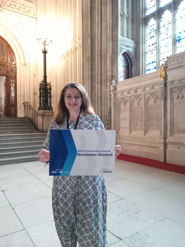 MP Caroline Ansell promoting the call for NHS Parliamentary Awards nominations. Pictured in Parliament.